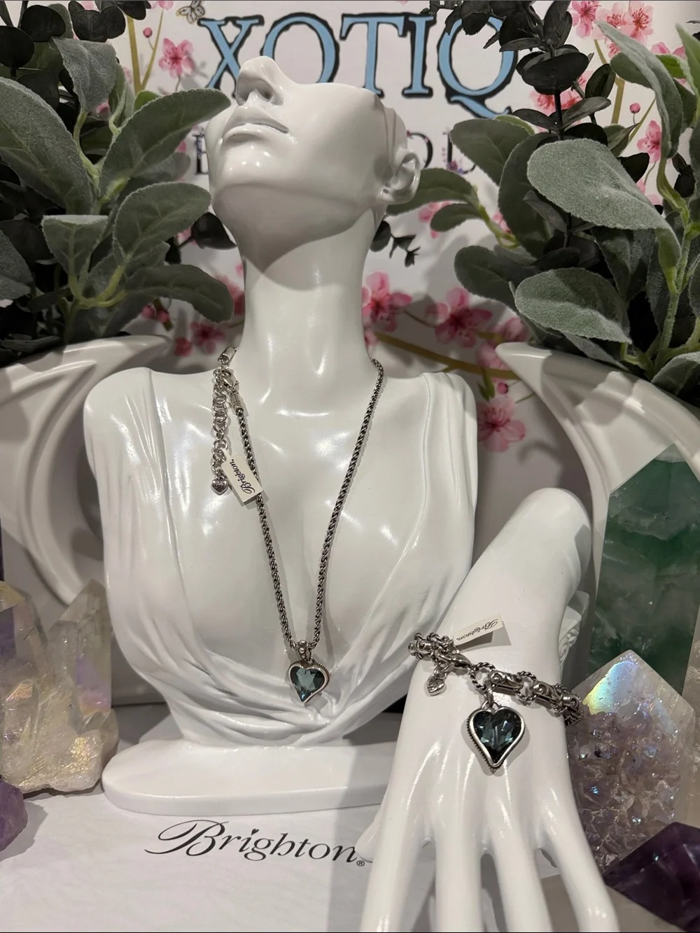 🆕💎RARE SET! BRIGHTON ‘BiBi Gem Heart’ VTG SLVR BLUE Swarovski Crystal Set!